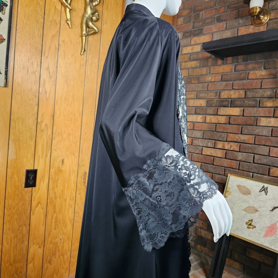 Vtg 60s Gothic Illusion Lace Romantic Peignoir Nightgown Robe Hostess Gown OS