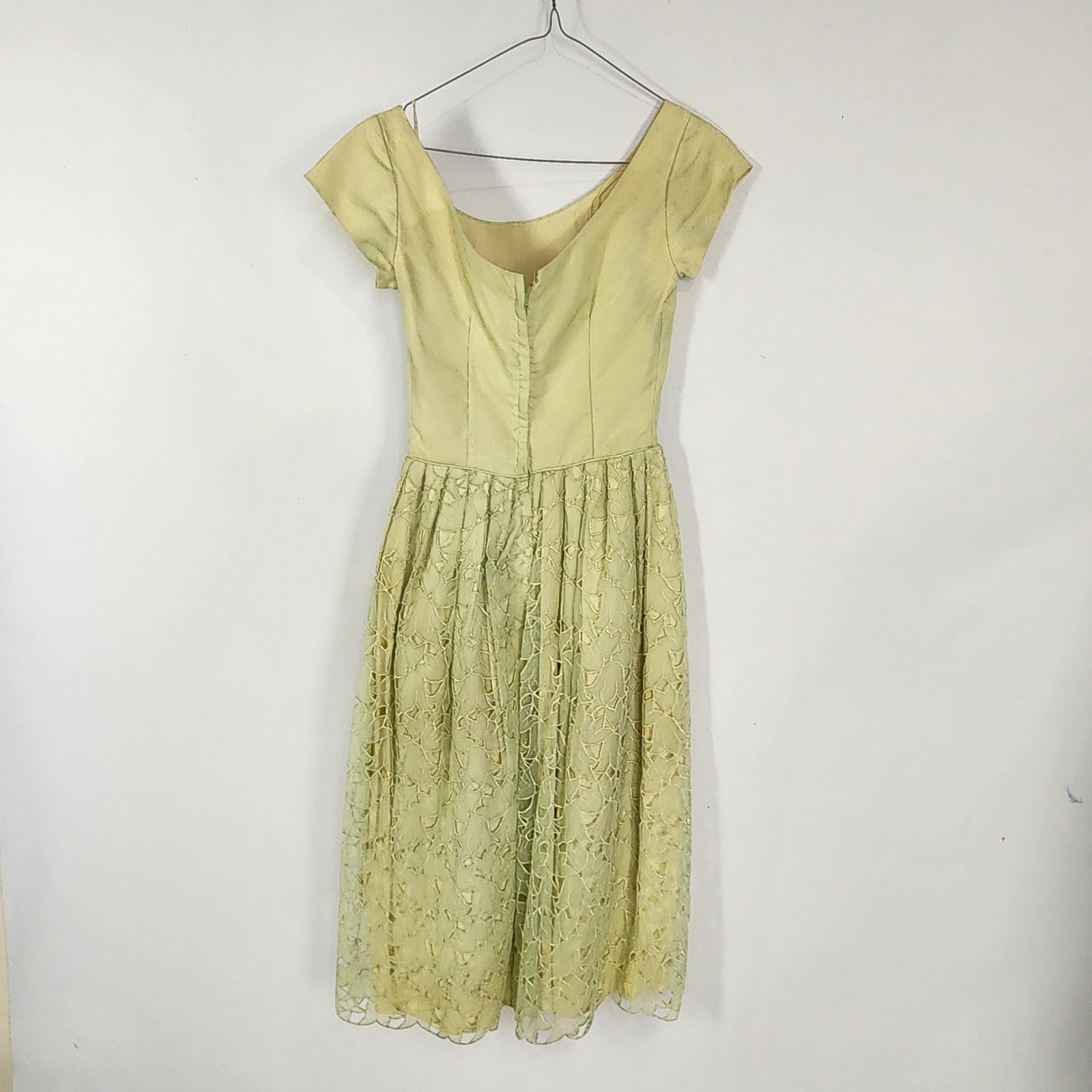 Lemon Lime 50s Cutwork Tea Dress S 3D Flowers Swing Prom Bridesmaid Pinup Swing