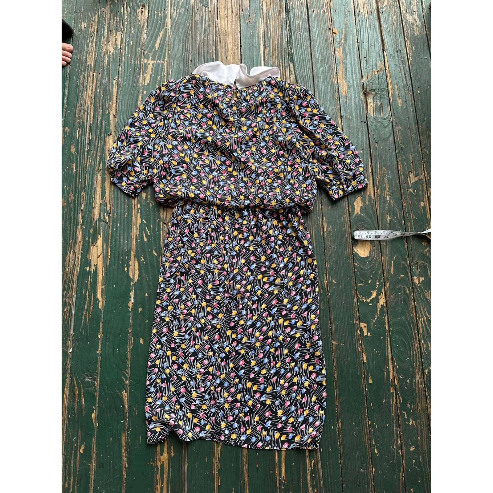 Vintage J.B. Too Abstract Floral Peter Pan Collar Dress Black Multi Size 18/M