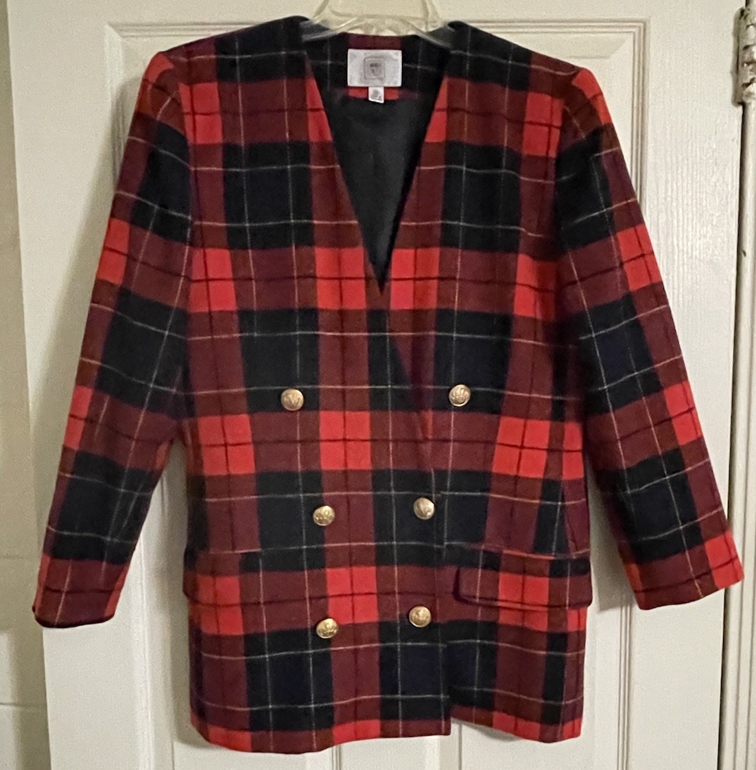 Vtg Amanda Smith Blazer Women’s Sz 12 Red Plaid Wool Blend Dark Academia Preppy