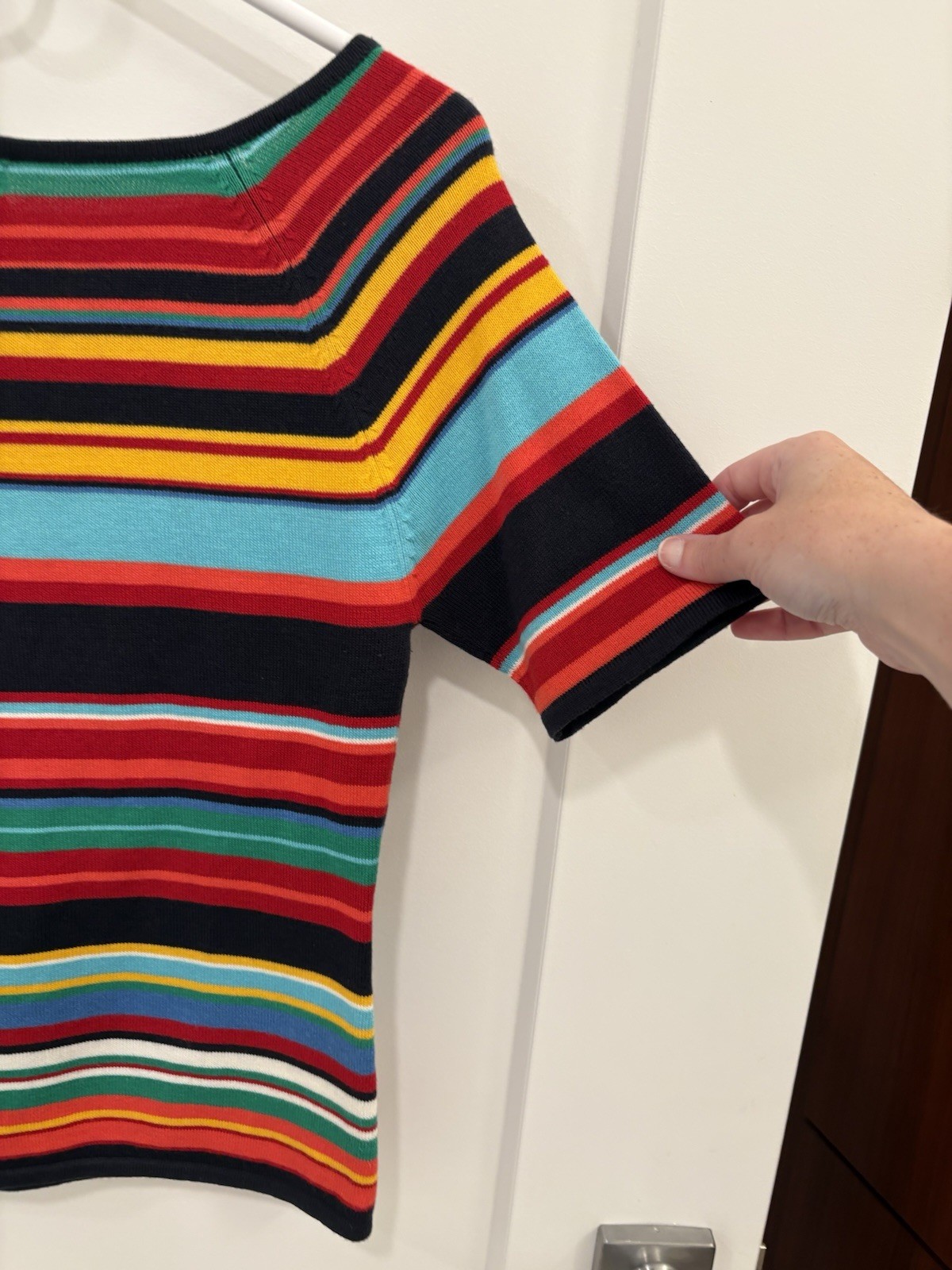 Vintage 90s Knit Cotton Blend Multicolor Stripe Paul Harris Design Sweater Sz S