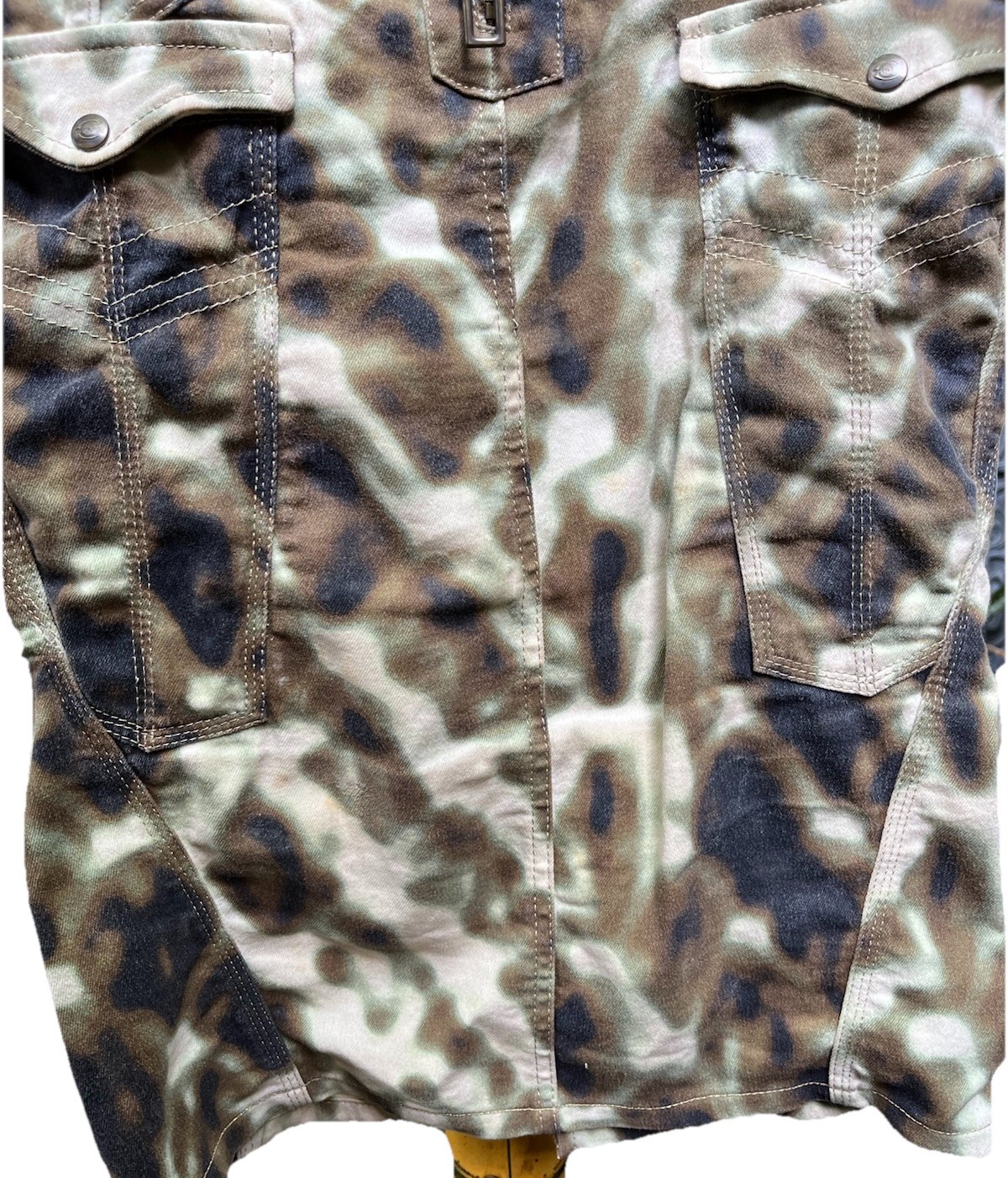 Vintage JUST CAVALLI DENIM camouflage pencil skirt 42 Gold Stitching Zip Italy