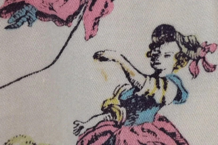 Vintage 1950s Rococo French Provincial Novelty Print Cotton Shirt Dress