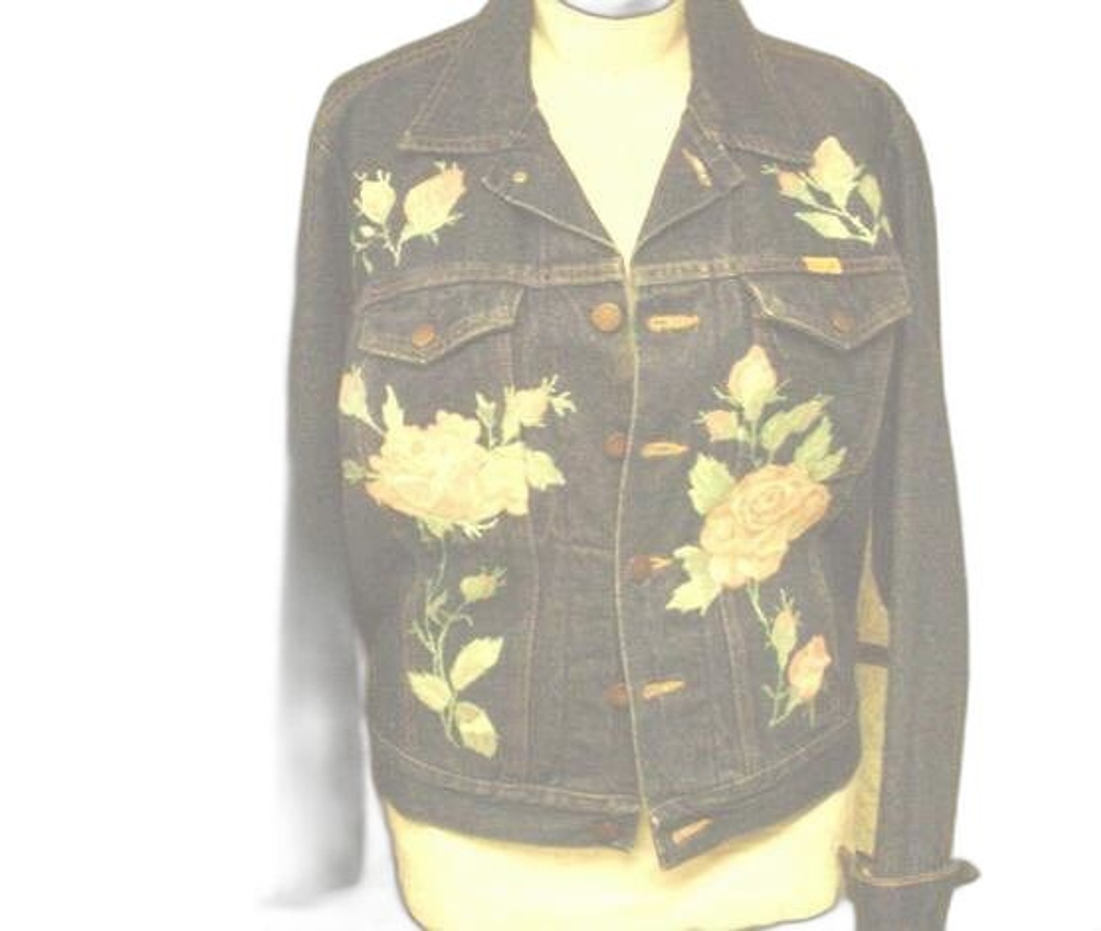 Denim Jacket Rose Appliques Awesome Prairie Chic Look