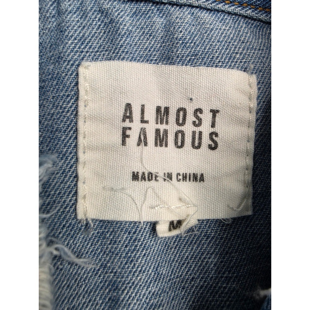 Almost Famous Trucker Vest Women’s M Blue Denim Cotton Distressed Button Front