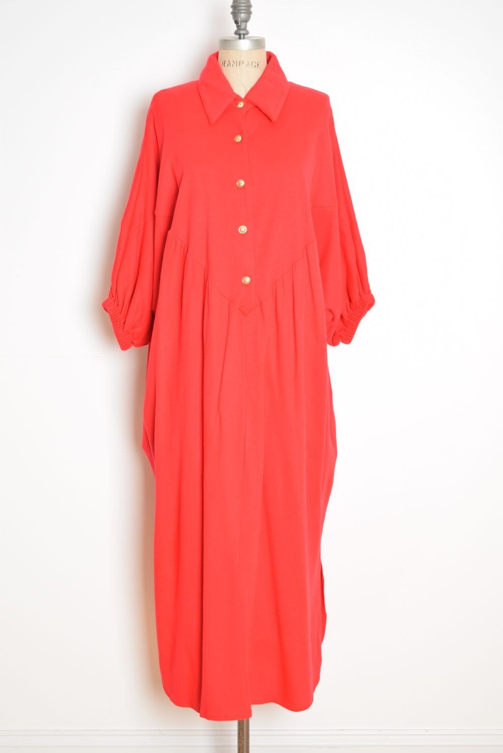 vintage 70s caftan dress David Brown red fleece draped disco batwing dolman maxi