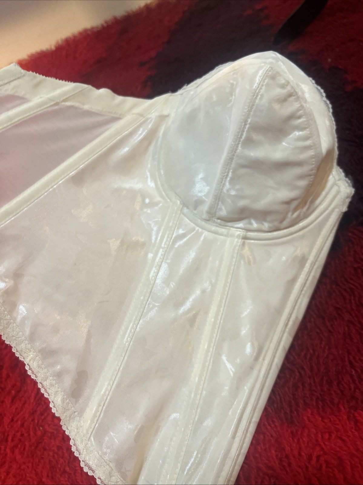 Vintage Shiny Floral Satin Bustier Corset Long Line Bra 40DD Wynette By Valmont