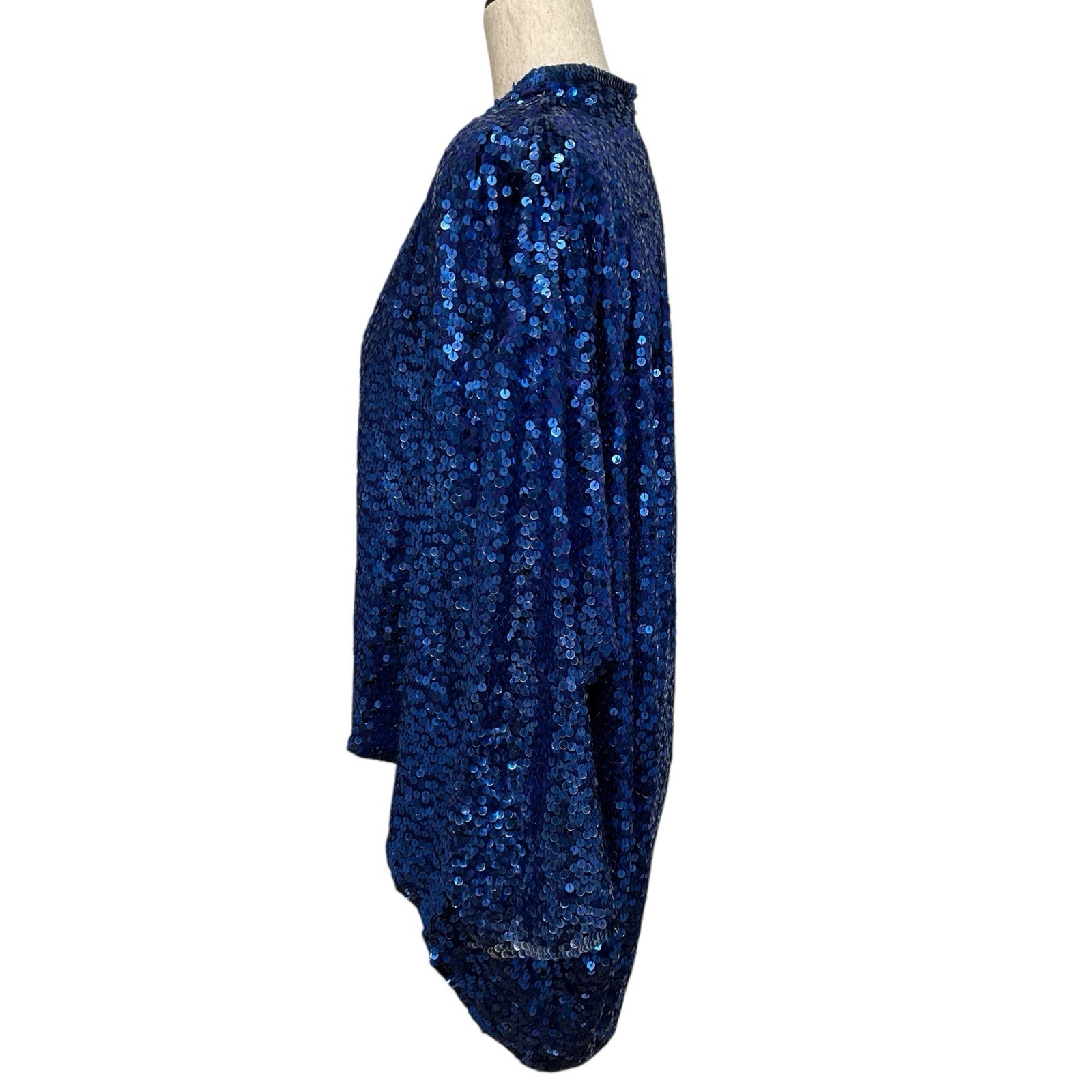 VTG 80’s Cathy Hardwick Blue Silk Sequined Open Jacket w/ Dolman Sleeves – Small