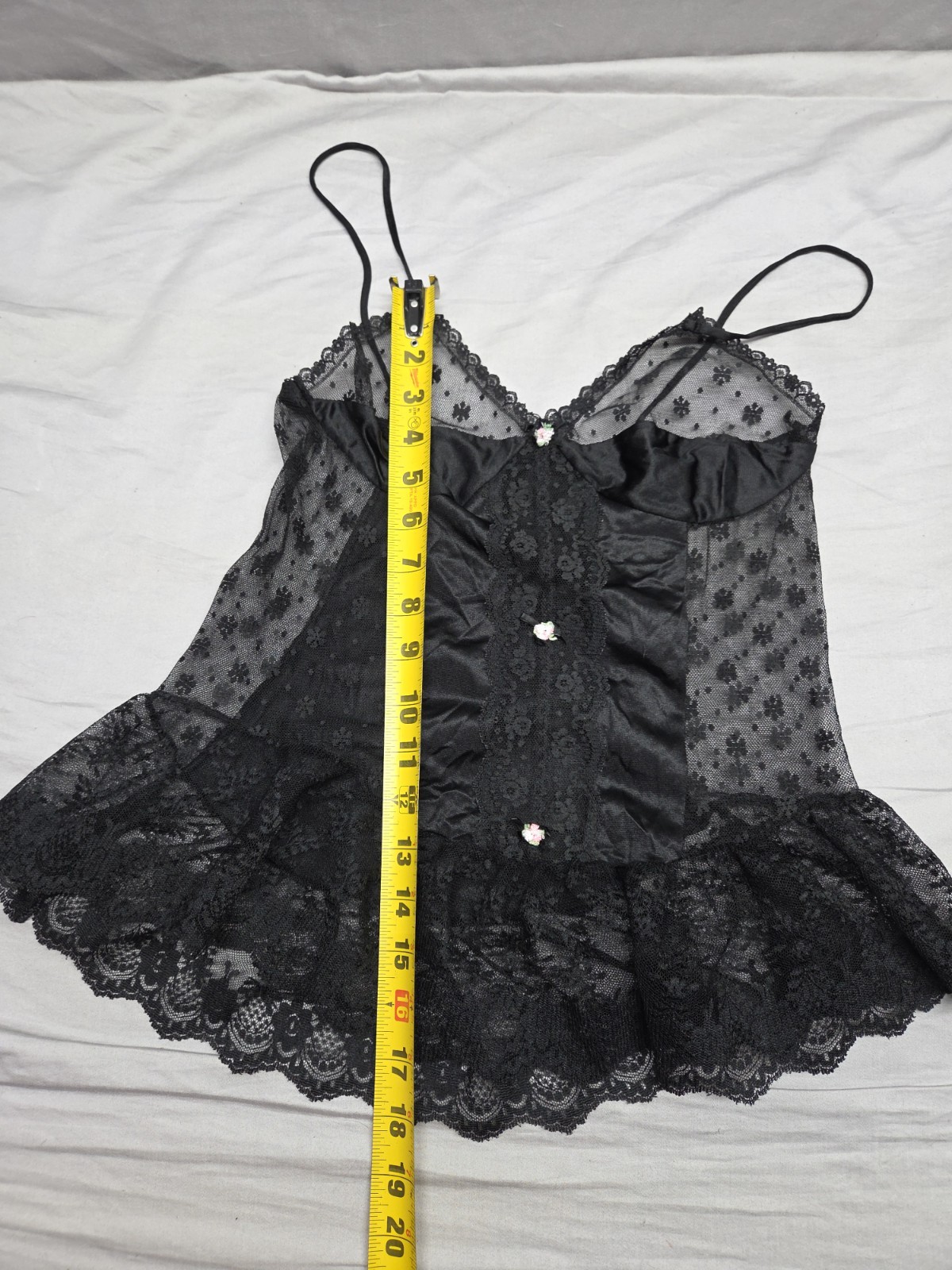 Vintage PETRA Fashions Black BABYDOLL Nightie Lace Satin Trim Size Small