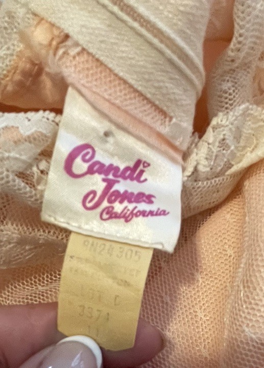 70s Candi Jones California Prairie Dress Maxi Small Peach Lace High Neck Long