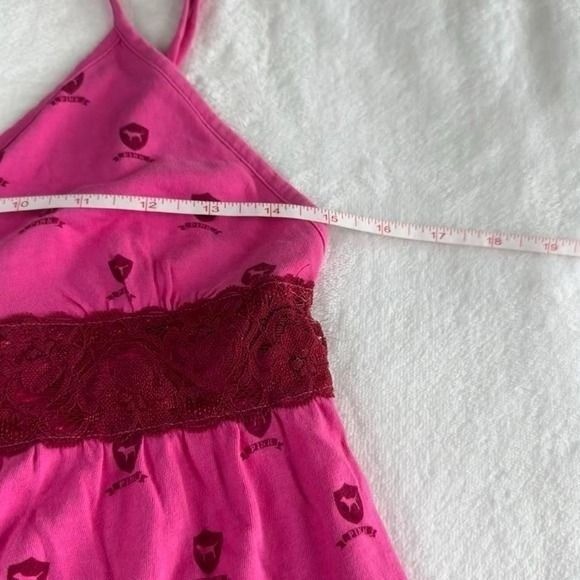 Victoria’s Secret PINK 2008 pink red lace puppy graphic logo babydoll dress Y2K