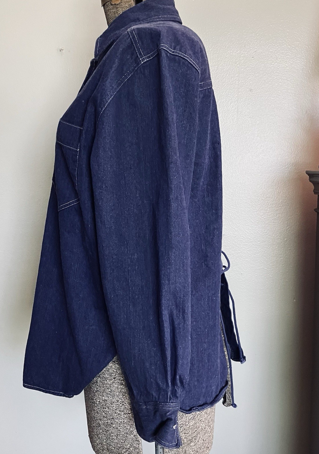 70s 80s Uptick Denim Lace-up Back Shirt Women’s Size Large 100% Cotton New