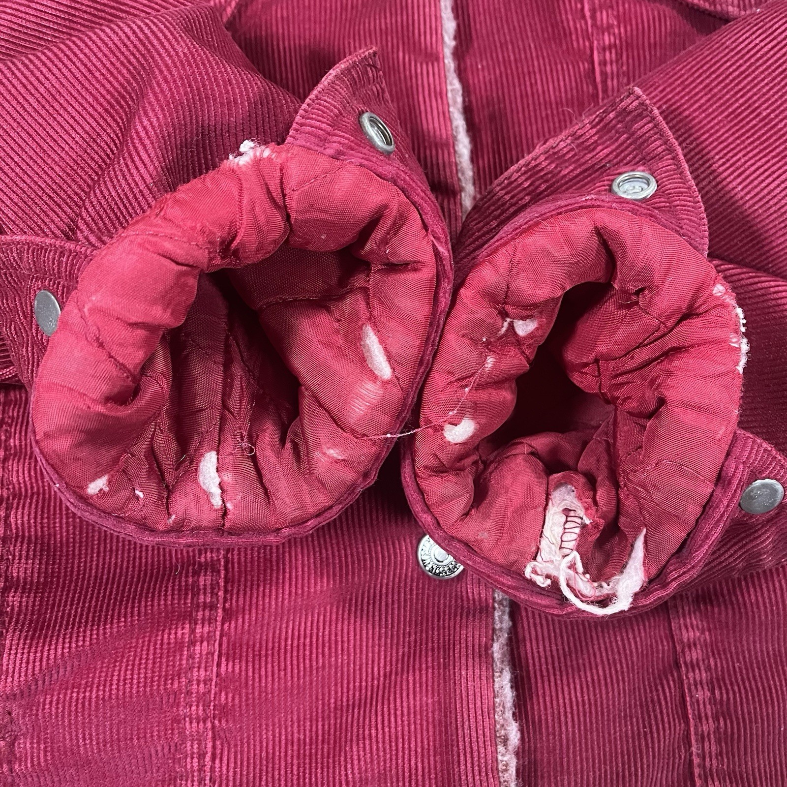 Vintage Levis Corduroy Trucker Jacket Womens Size Med Red Sherpa Lined USA 70s