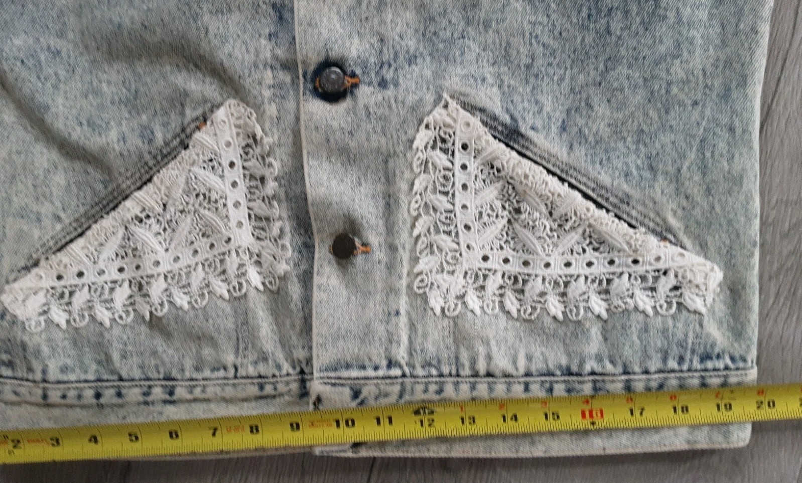 VTG Denim & Old Lace Embellished Jacket Embroidery Boho Chic Cottagecore M-L