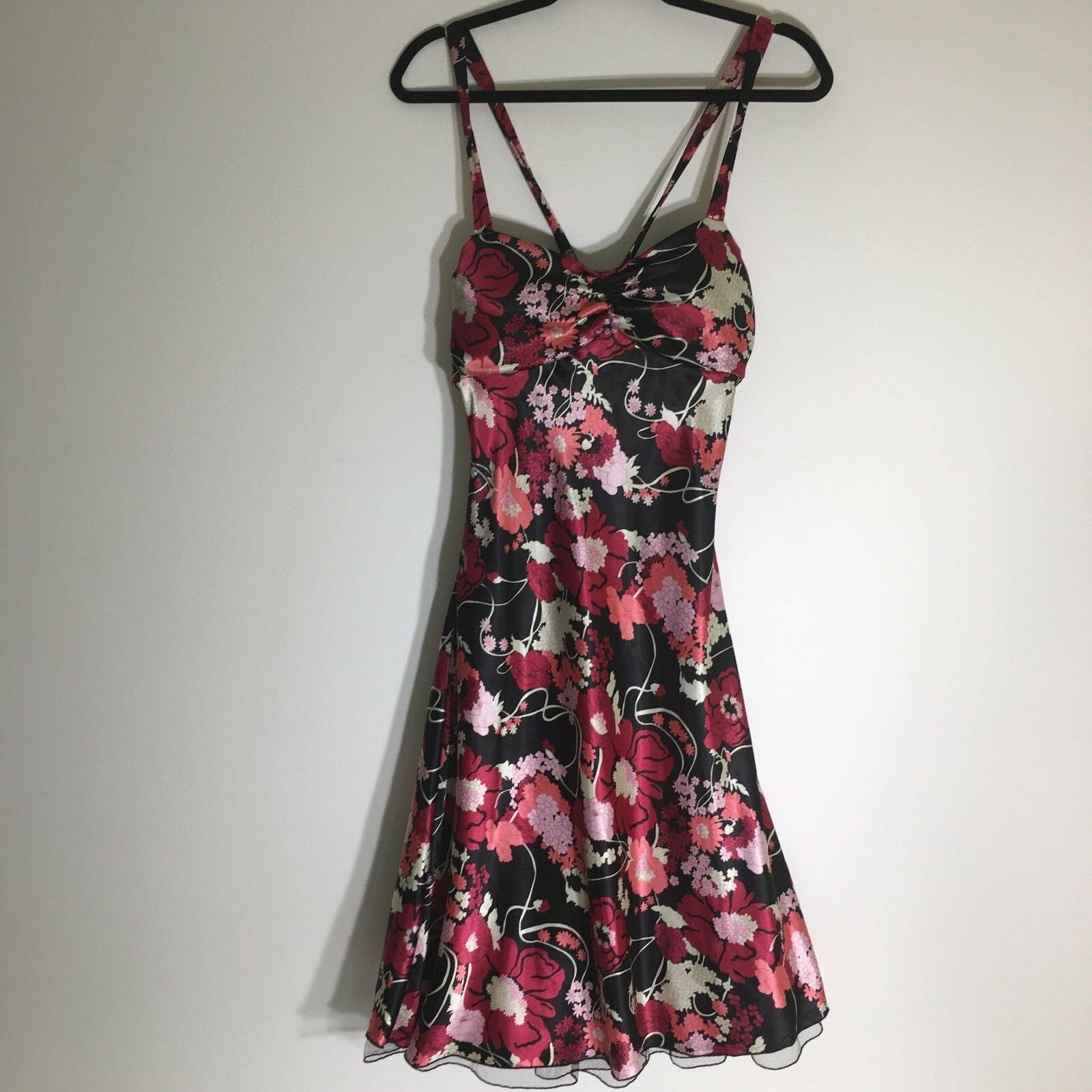 Vintage Speechless Womens Fit And Flare Dress Size 11 Pink White Black Floral
