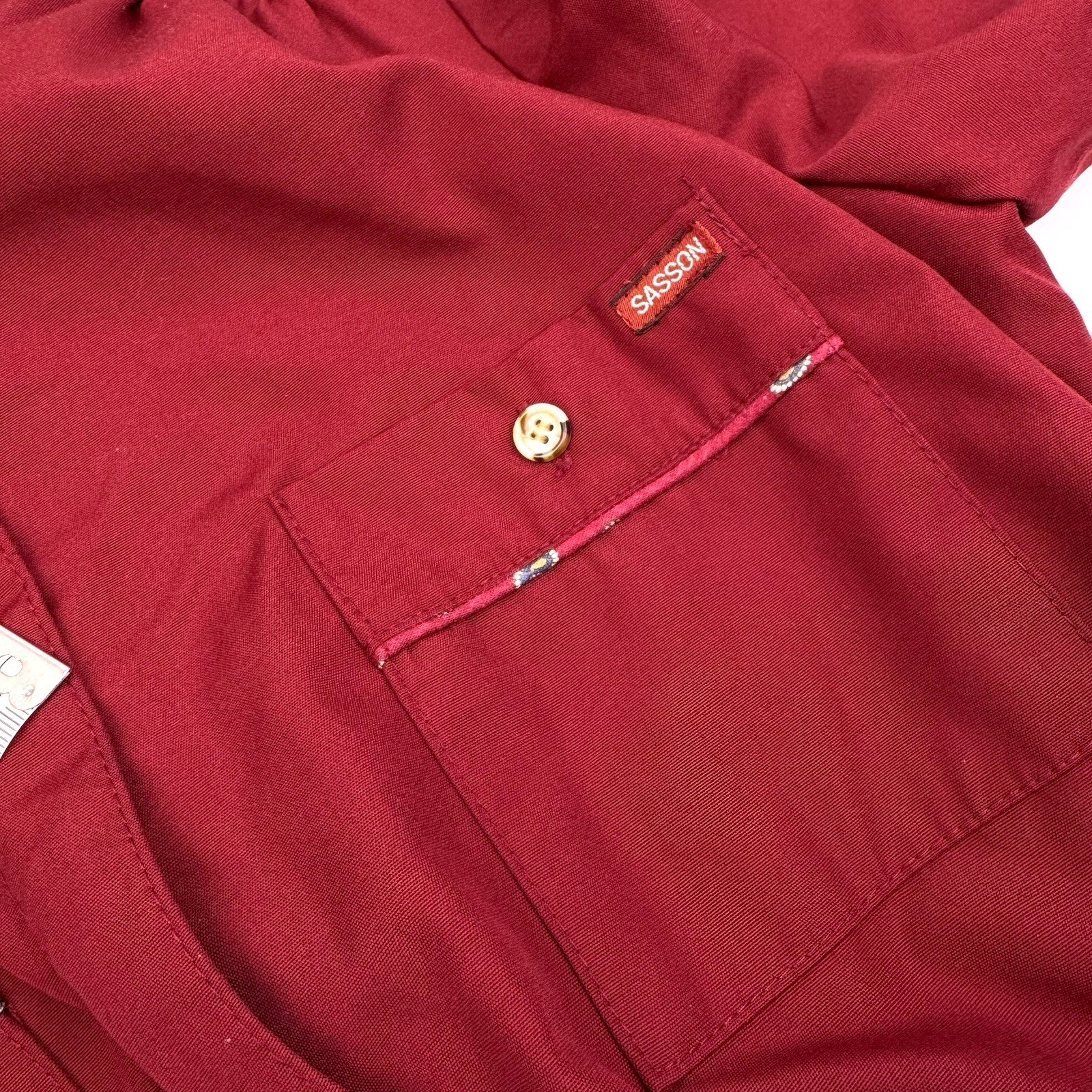Sasson Short Sleeve Shirt Dress Vtg 70’s Maroon Paisley Trim Cotton Retro Preppy