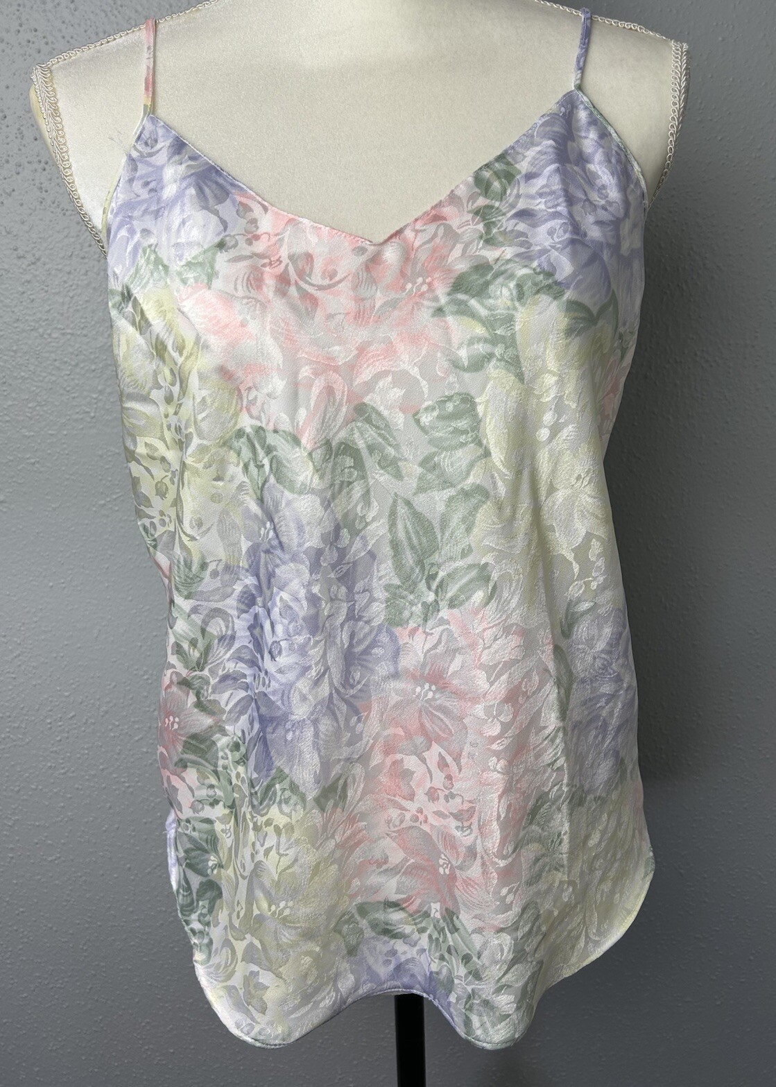 Vintage Sedu Coquette Flirty Sexy Pastel Floral Sleepwear Cami Tank Top Sz Large