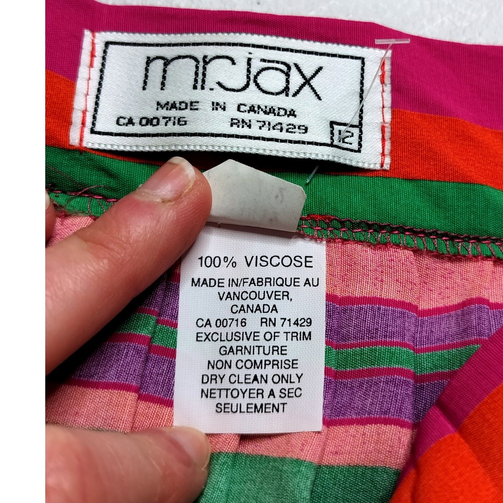 Vintage Pleated Skirt Mr. Jax Multi Colored Striped 80s Made in Canada