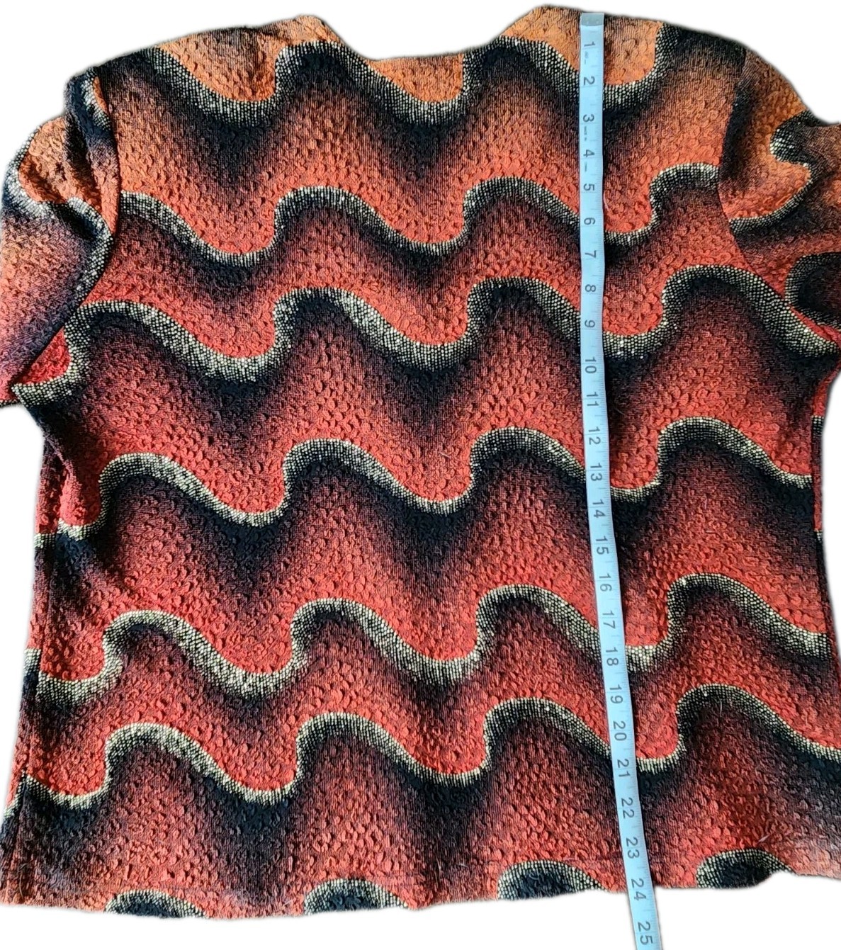 Joseph Ribkoff Vtg Cardigan Jacket Orange Black Wave Print Feather Cuff Retro