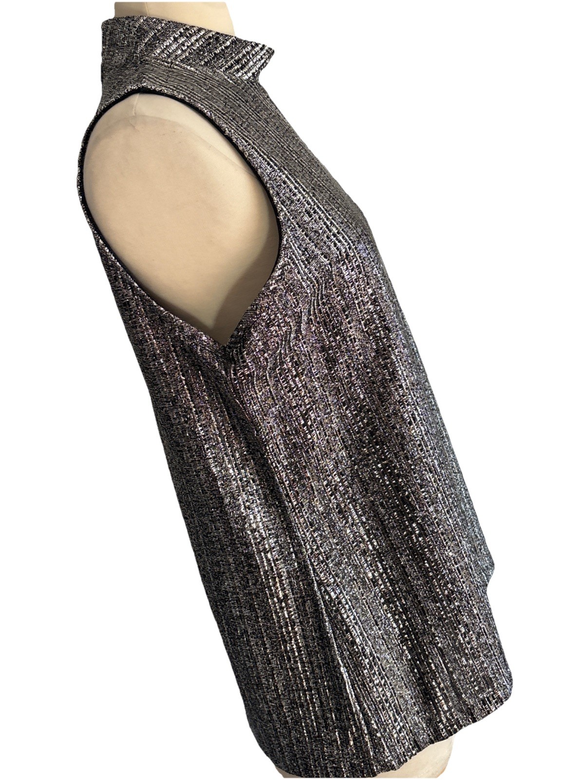 jami originals vintage 60s blouse top metallic silver & black more silver med -L