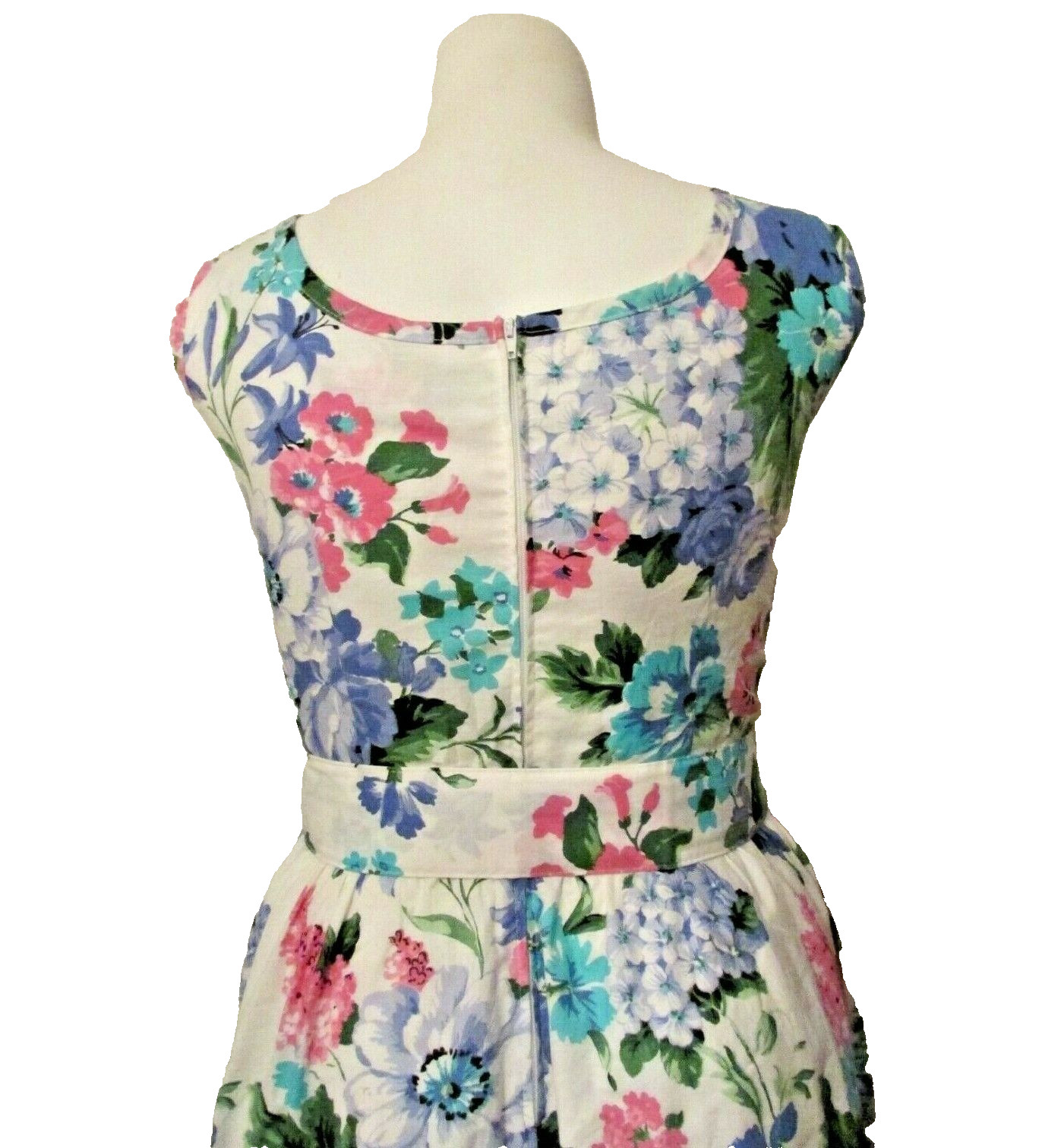 80s Jeffrey & Dara Linda Hutley Cotton Floral Smoked Bodice Dress 11/12 USA made