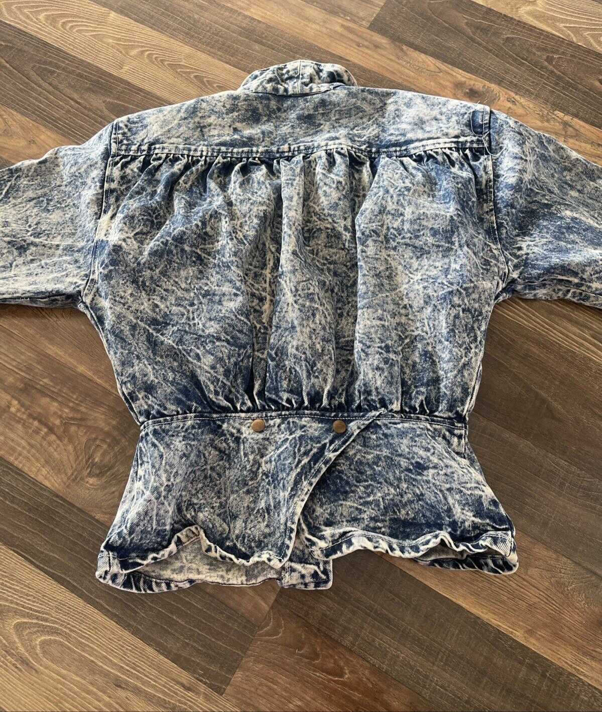 Paris Blues Acid Wash Denim Bomber Jacket with Peplum Size L Vintage 90s