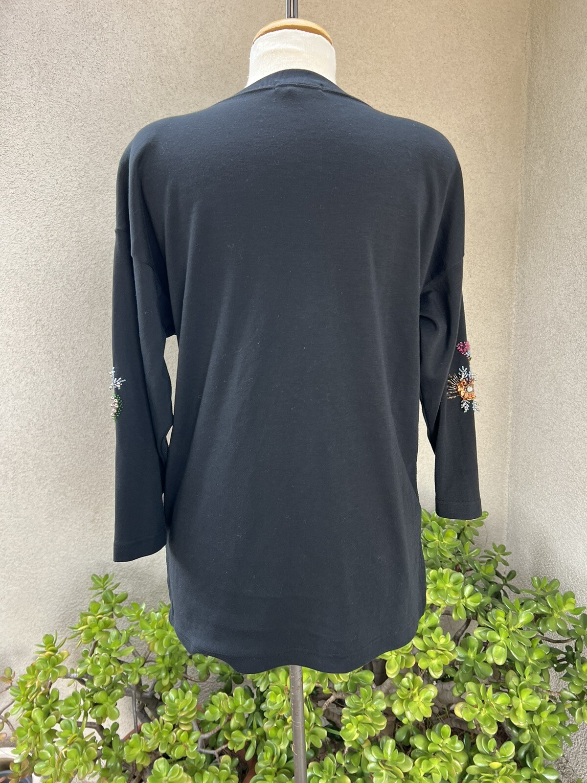 Vtg Top Sweatshirt glam black tunic beads sequins Size Medium By Eminent