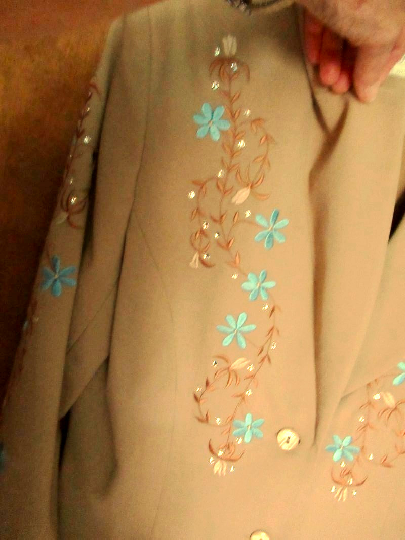 VTG SAGE WEST TX TAN EMBROIDER FLOWER RHINESTONE WM ROCKABILLY NASHVILLE JACKET