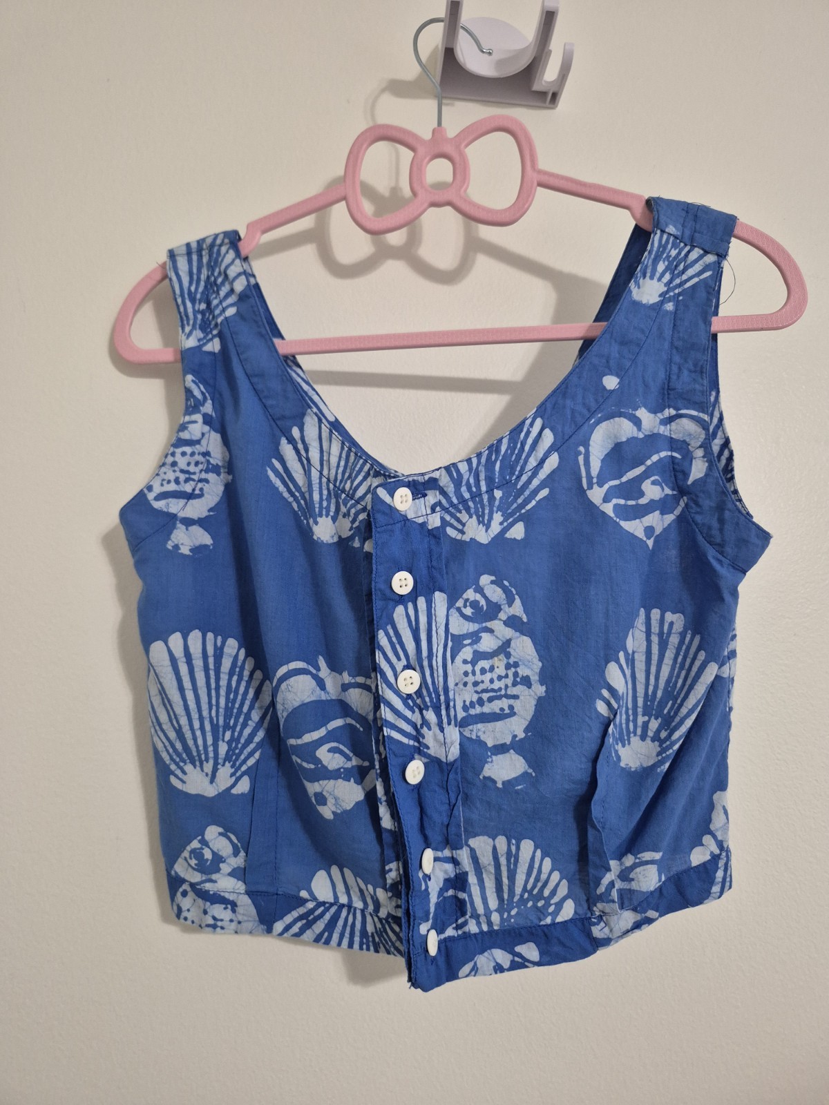Vintage 90s Passports Pier 1 Imports Blue White Seashell Skirt Top Set – Small
