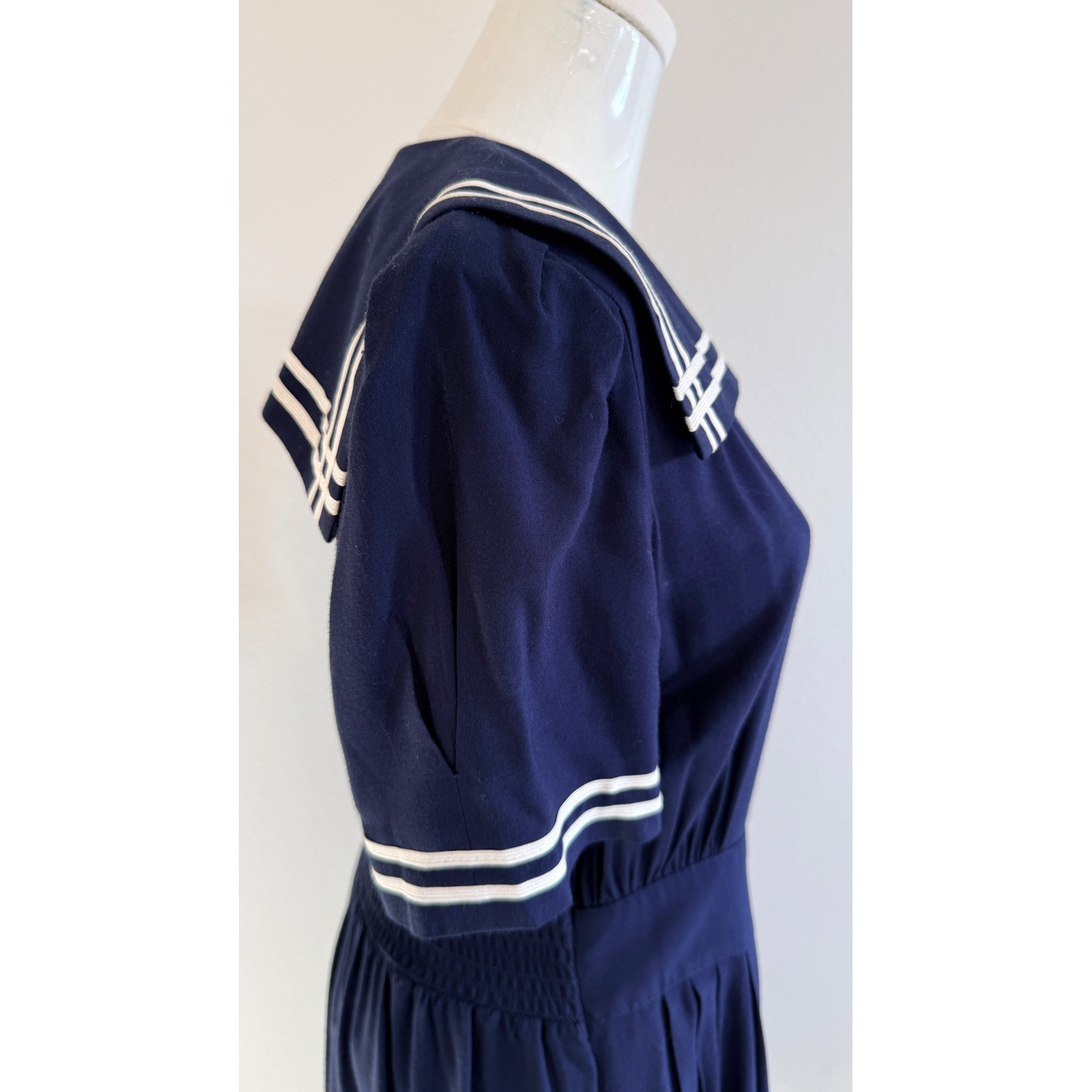 Navy Blue Sailor VTG Dress Crest Buttons 8P Nautical Rockabilly 80s does 40s