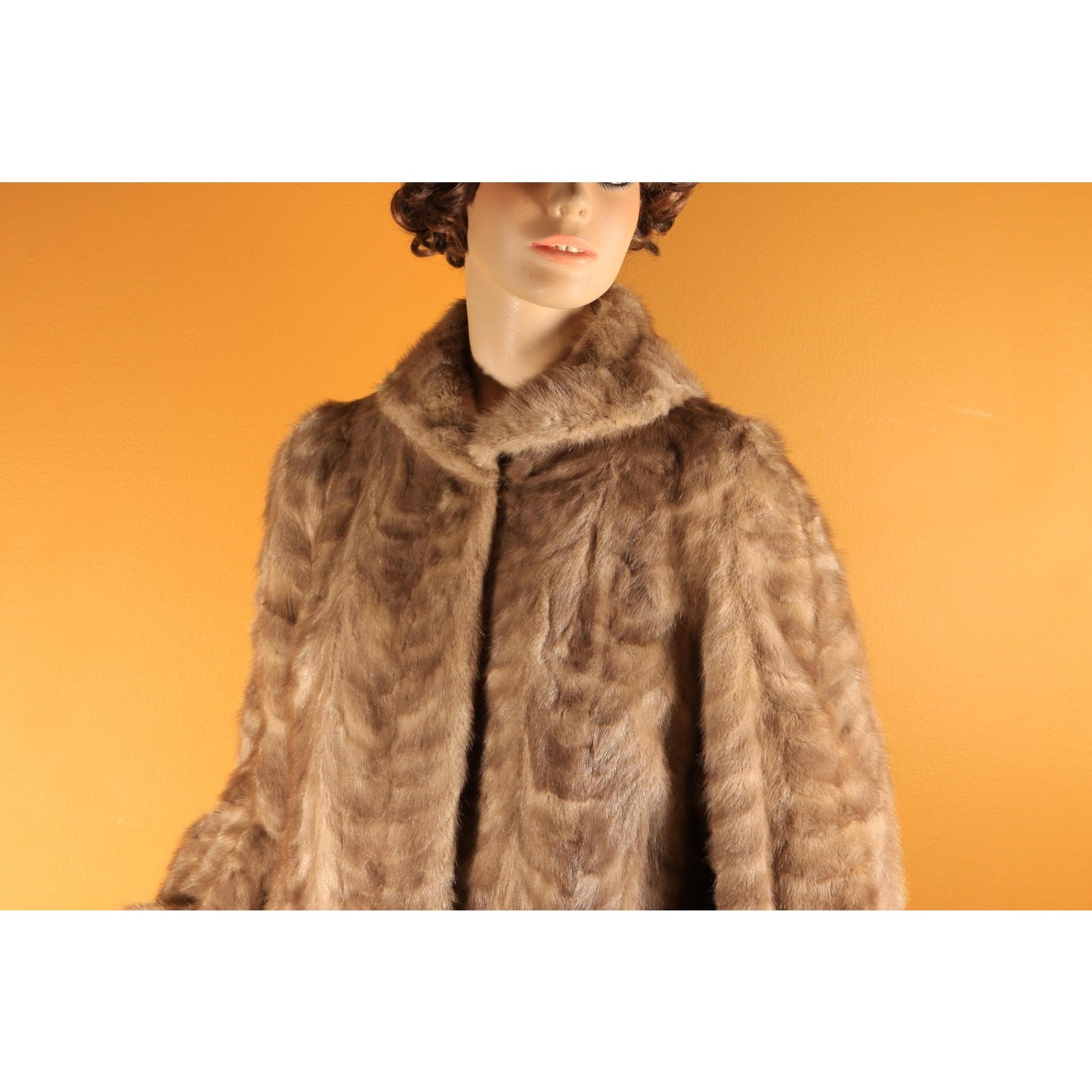 1950s Gray Brown Long Sleeve Rolled Cuff Mink Fur Coat by Gartenhaus -XL