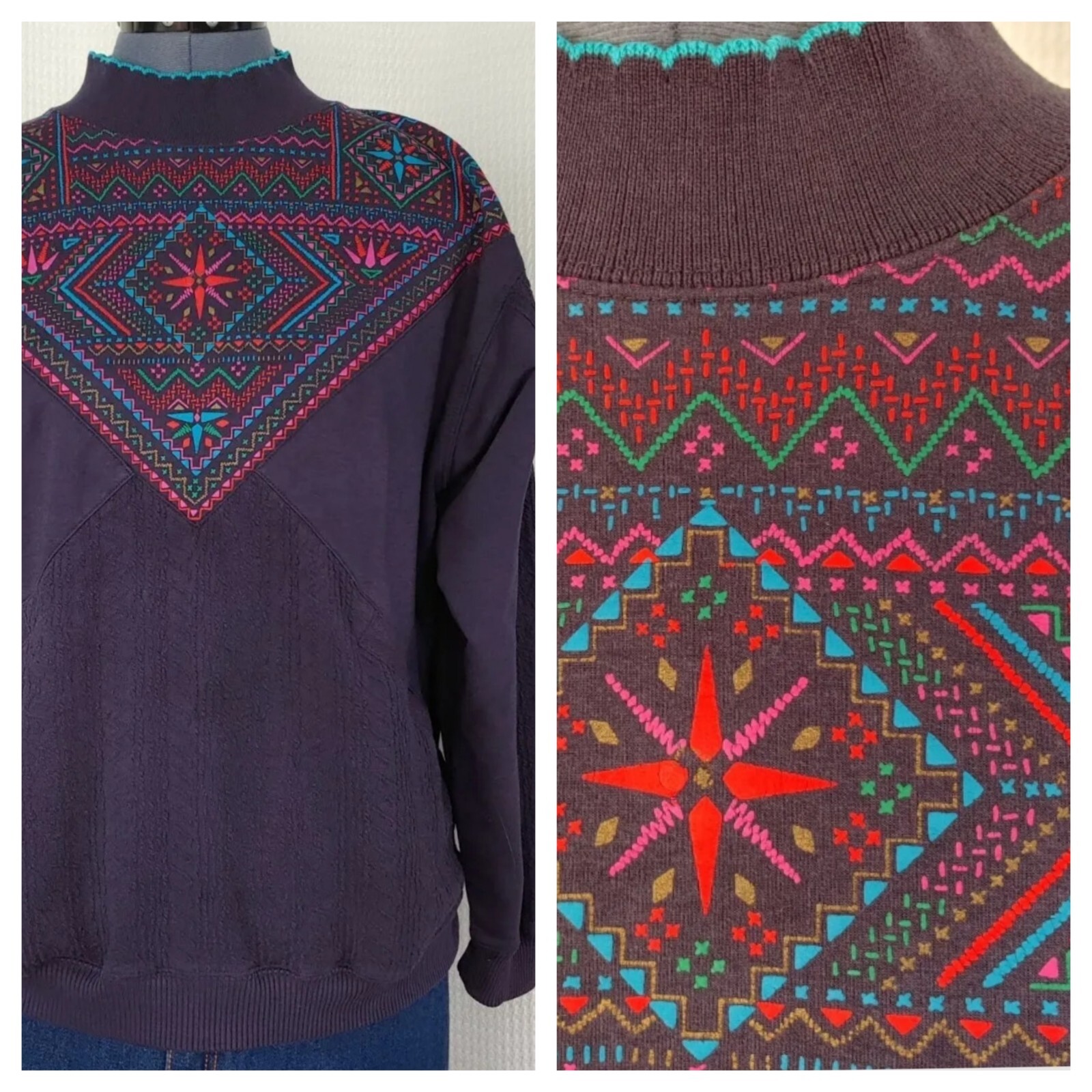 Vintage Blast Navy Sweatshirt with Pockets and Chest Design Size Medium