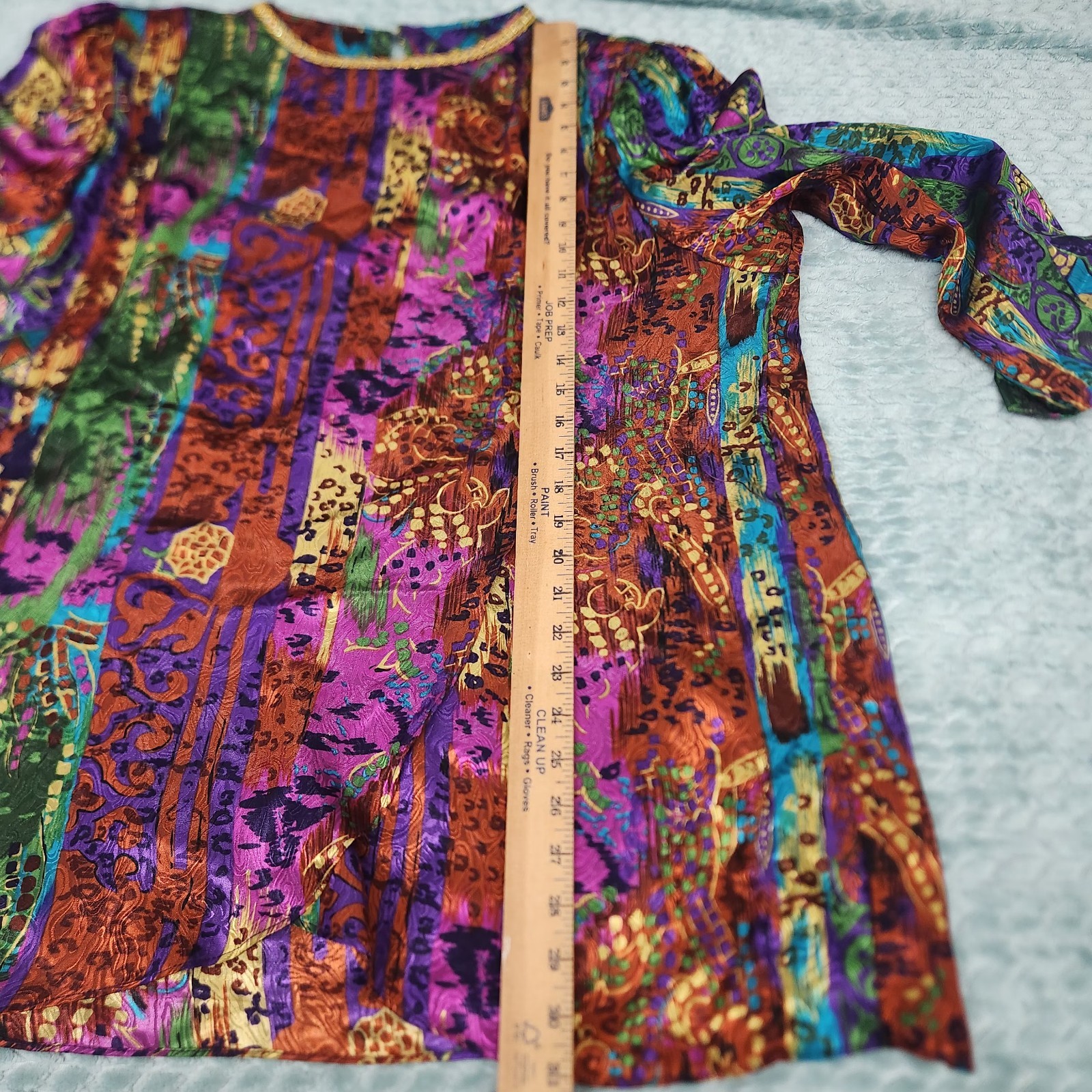 VTG 1970s Ruth Norman Artsy Bold Mixed Prints Blouse Size XL Shoulder Pads