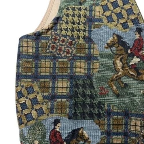 Vintage Wrapper Equestrian Tapestry Vest Womens Large Fox Hunt Plaid Made in USA