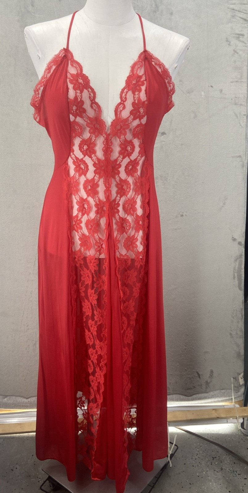 Vintage Y2K Sabrina slip Dress Red Babydoll Floral Lace Lingerie Romantic USA