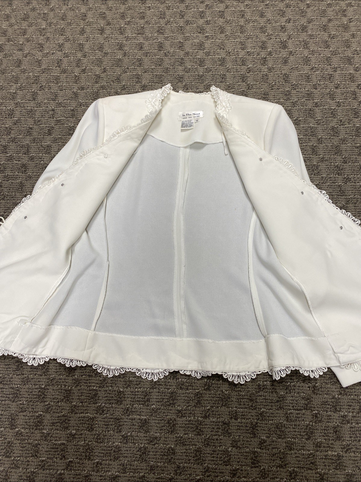 Vintage In The Mood Ivory Jacket And Skirt Suit Set Lace Detail Wedding Size