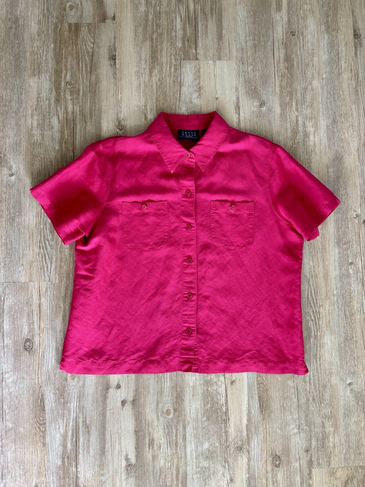 Vintage Ramie Rayon Shirt Crazy Horse Liz Claiborne Large Raspberry Pink Button