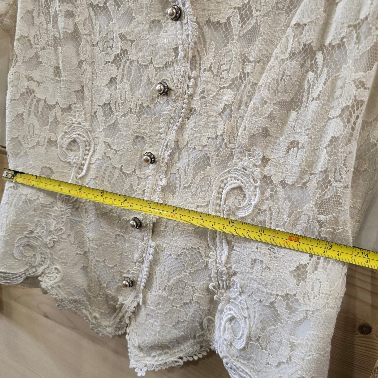 Cachet Ivory Lace Puff Sleeve Corset Top Button Up Romantic USA Pearl Buttons Sm