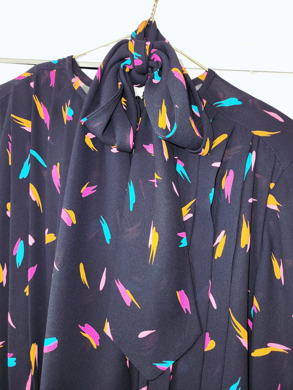 Henry Lee Green Vintage 80s Pleated Dress with Belt and Scarf Neck Tie Size 12