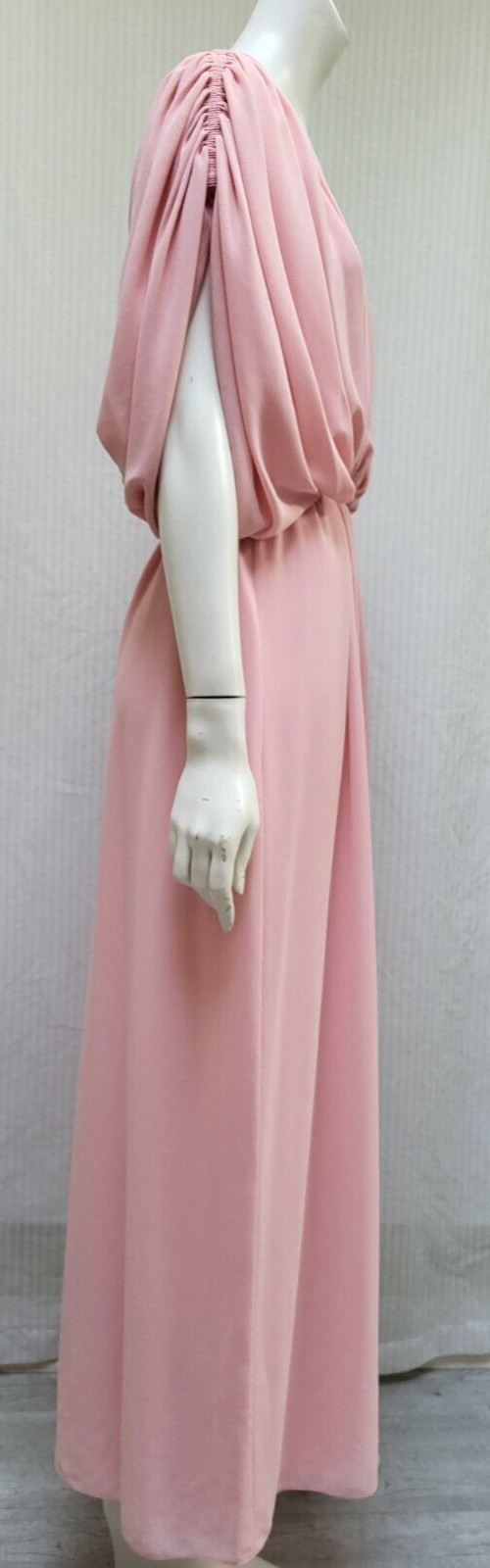 Vintage KAY KIPPS Pink Crepe Chiffon Draped Goddess Gown Dress – Size S – EUC