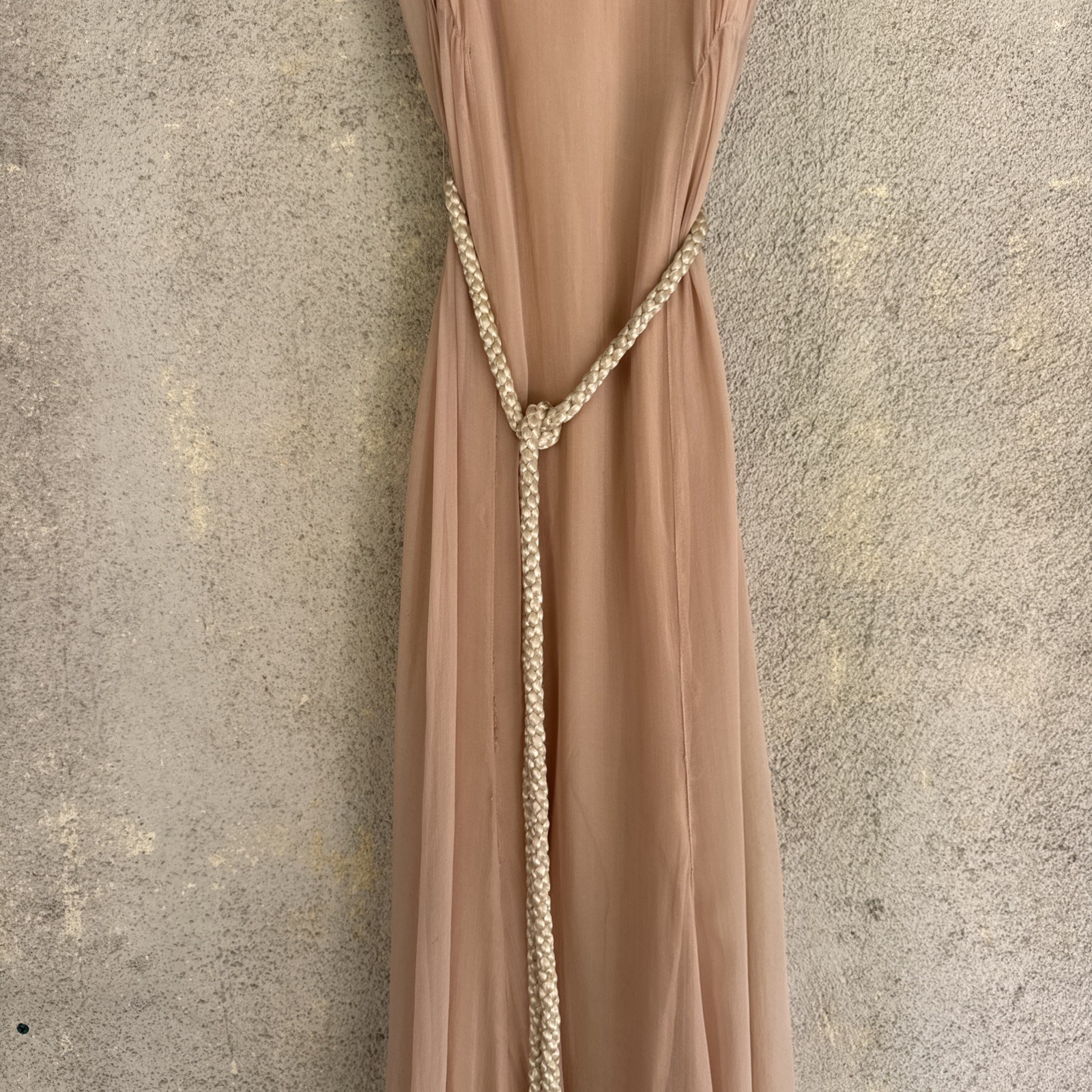 Vintage 1930s Lightest Pink Silk Chiffon Gown Triple Strap Maxi Fairy Dress