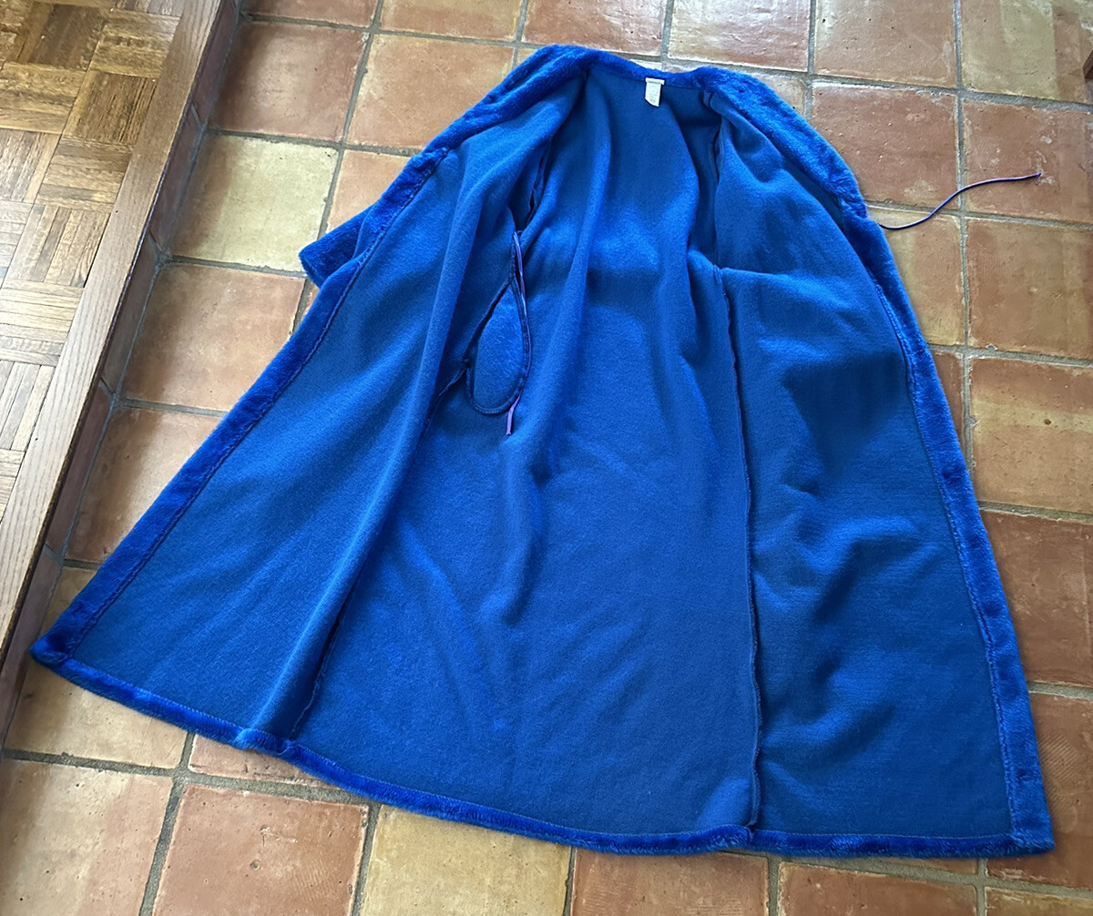 1970s Montgomery Ward Electric Blue Shag Robe Plush Faux Fur Belted Medium VTG