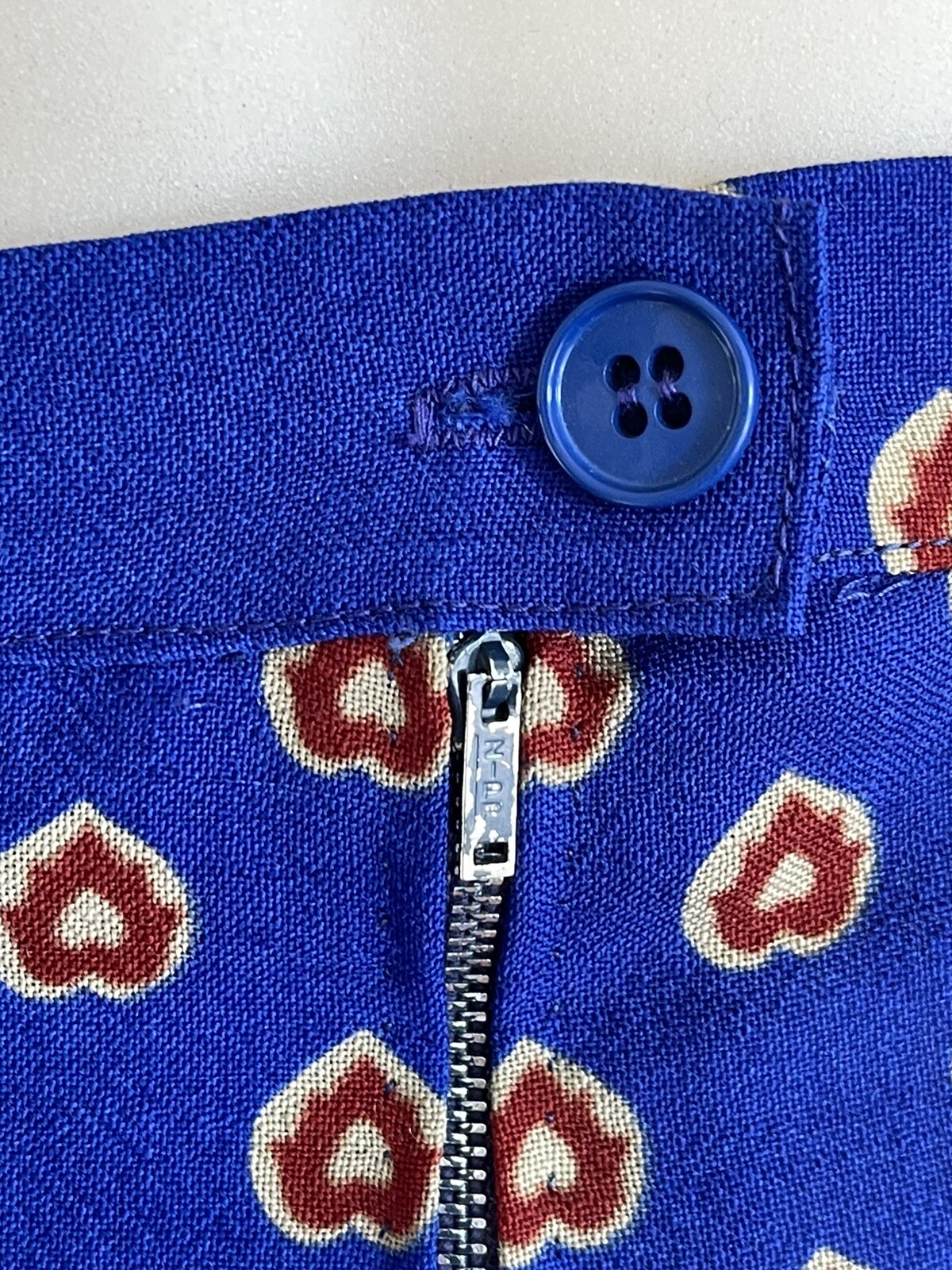 GUY LAROCHE 1980s Vintage Wool Skirt Cobalt Blue Block Print Handmade Size FR42
