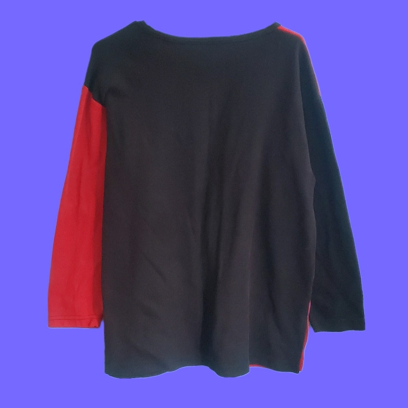 VINTAGE 90s AGENDÁ Colorblock Tunic Top Pullover Red Black Stripe Large