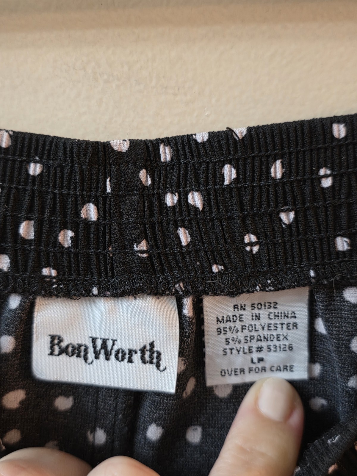 VTG BON WORTH USA MADE PL POLKA DOT CIRCLES SECRETARY SKIRT PETITE LARGE BLACK