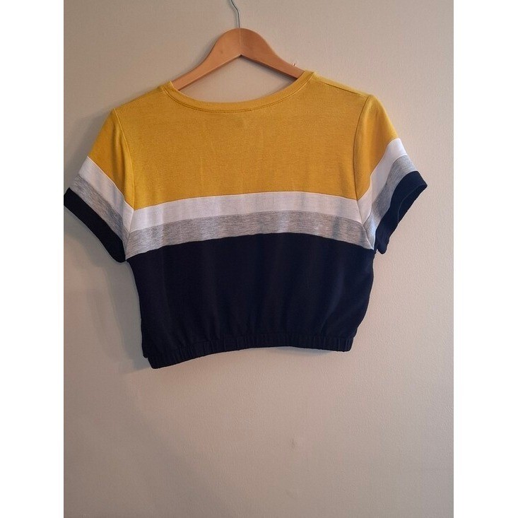 Y2K Crop Top Yellow Black Retro Colorblock Blokecore Skater Girl 90s Indie M