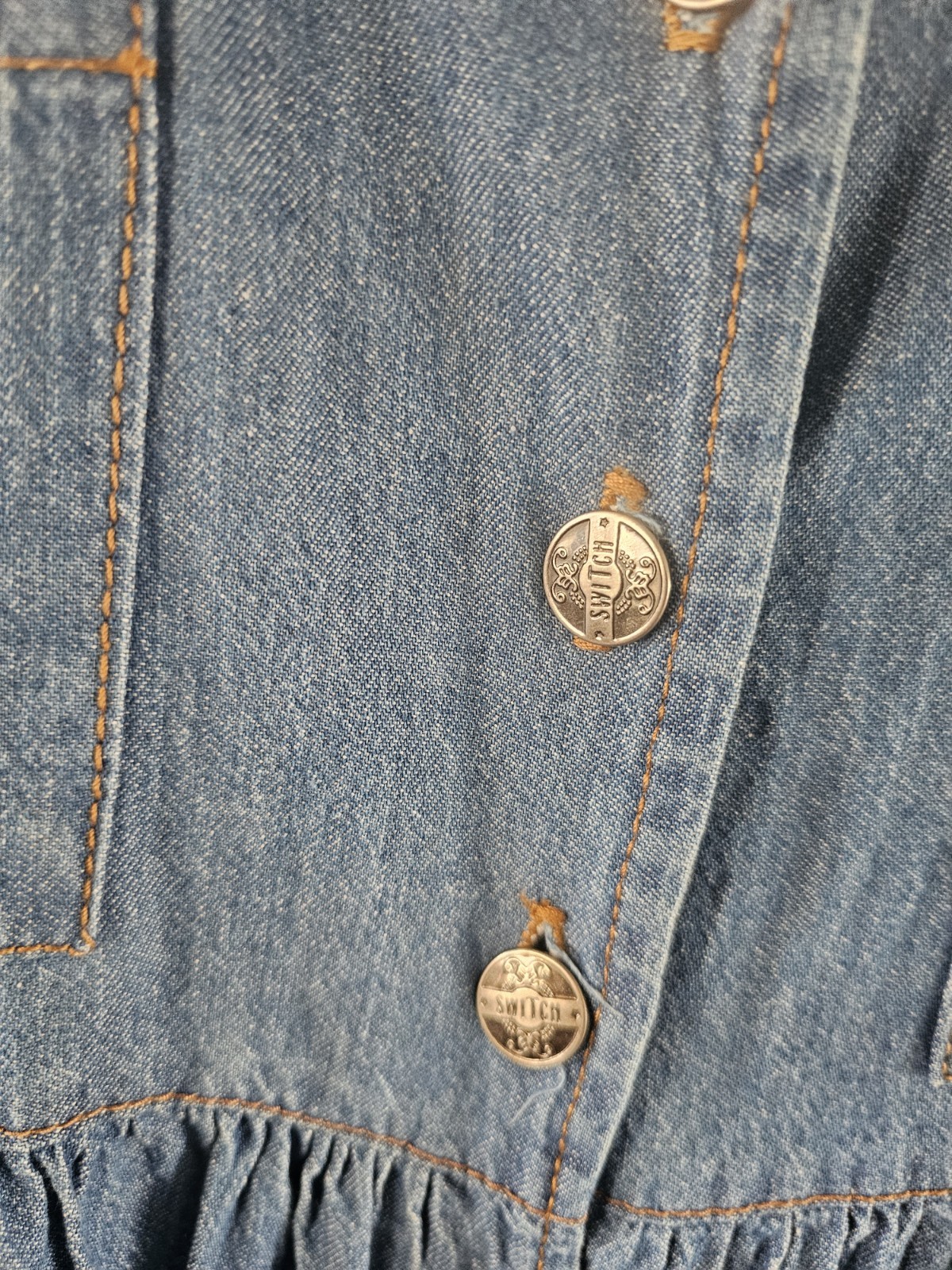 Vintage Denim Tie Back Midi Baby Doll Dress Sz 3 Switch USA Small Cottagecore