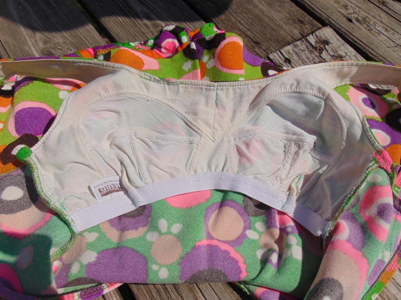 VTG 70S MONTGOMERY WARD Lime Green PSYCHEDELIC Skirted Play Suit Swim Suit