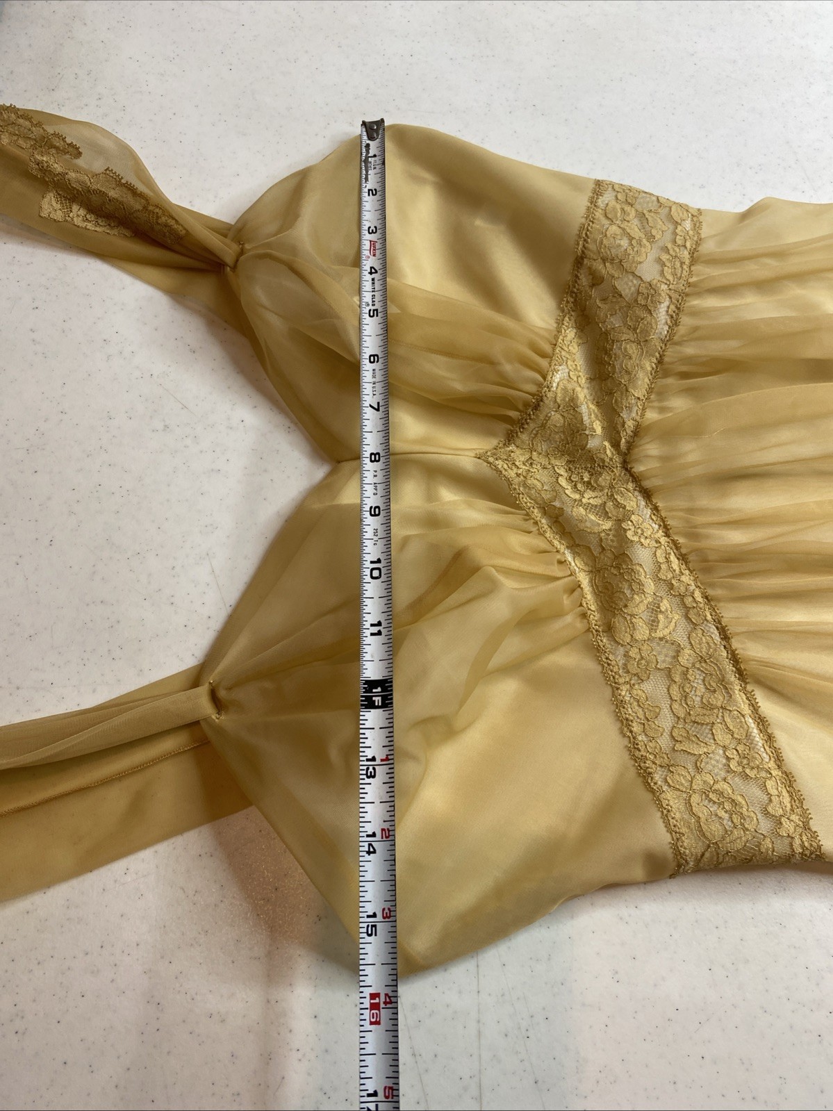 Vintage 50’s Vanity Fair Nightgown Double Nylon Tricot Beige Nude Lace 32