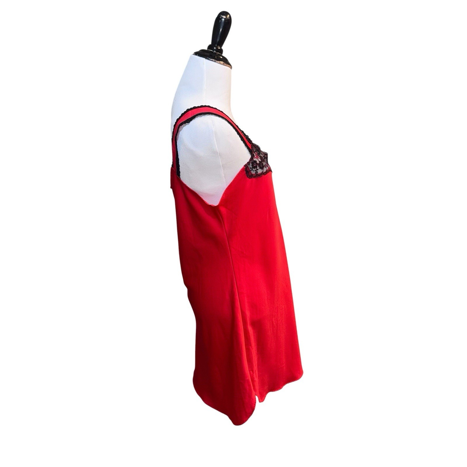 Etage by Brandywine Women’s M Medium Vintage Nighty Slip Nylon Red Black Lace